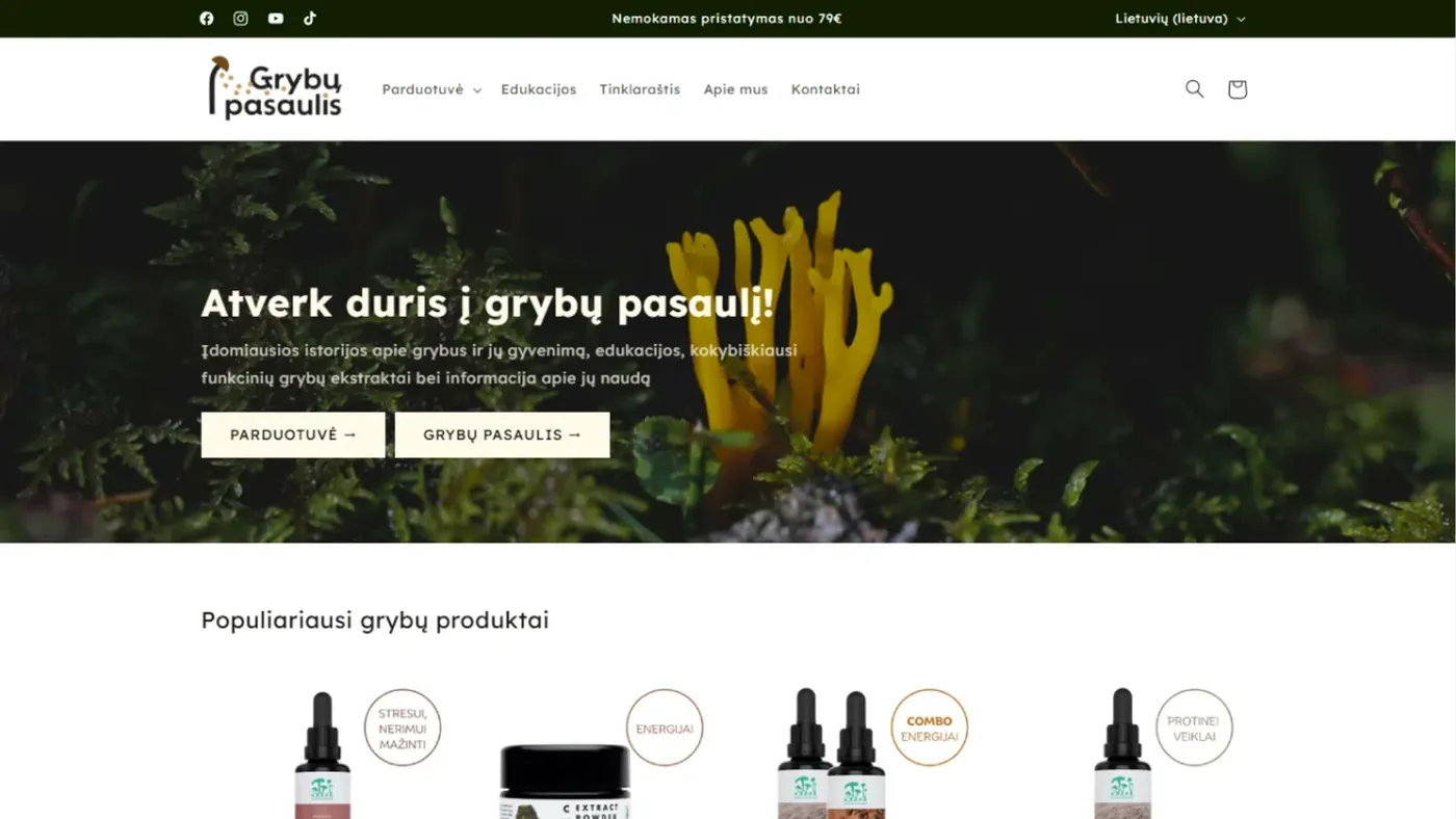 Grybų pasaulis website screenshot