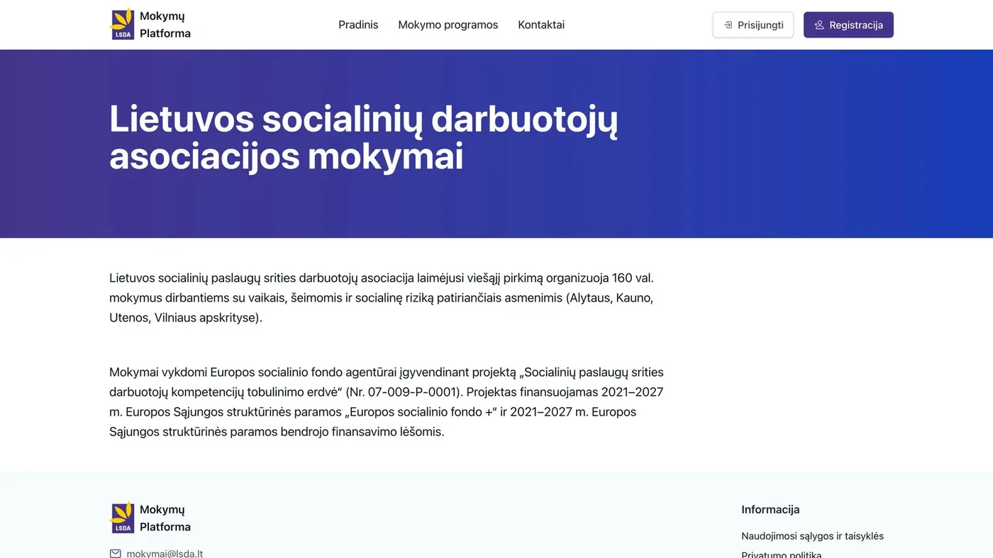 LSDA Mokymai website screenshot