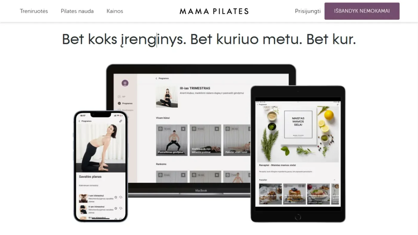 Mama Pilates website screenshot