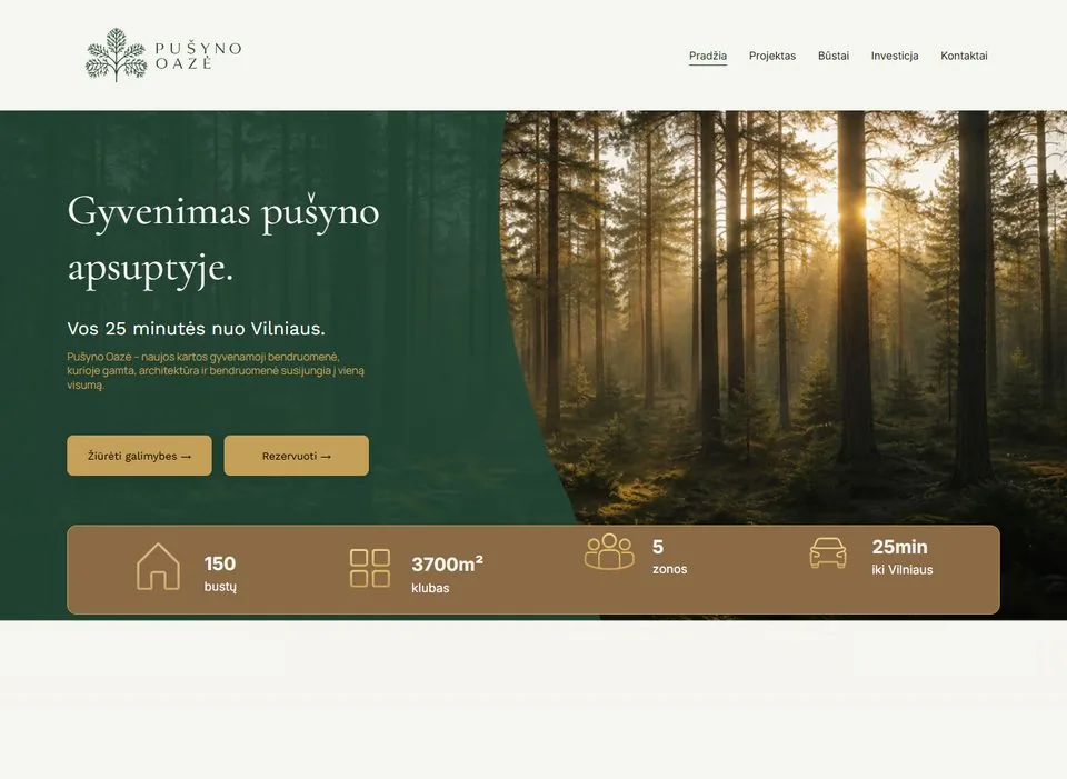 Pušyno Oazė website screenshot