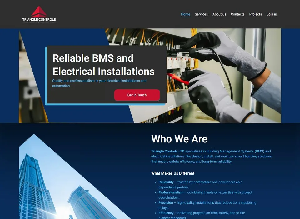 Triangle Controls website screenshot